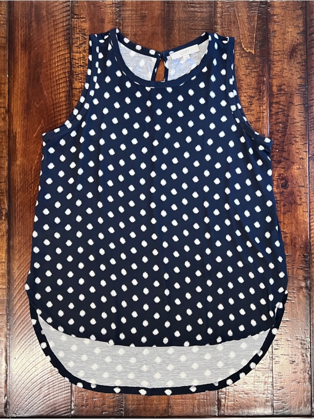 LOFT Navy and White Polka Dot Sleeveless Top